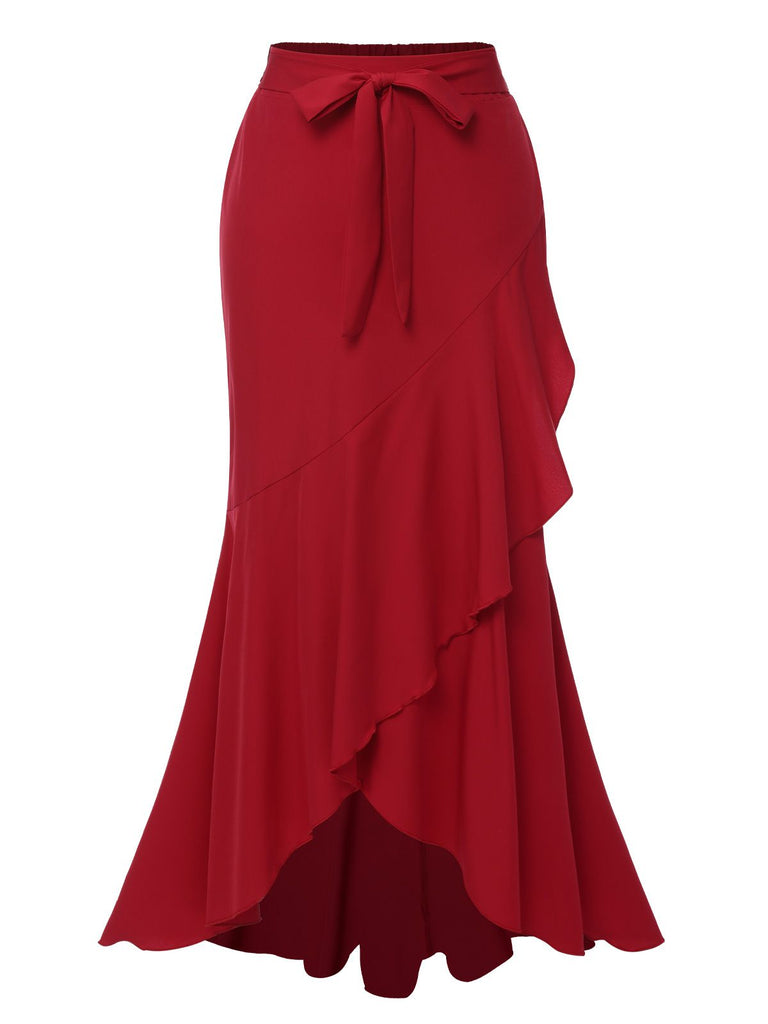 1960s Solid Tie-Up Mermaid Long Skirt, vintage skirt, retro style - perfect for women who love vintage and retro fashion