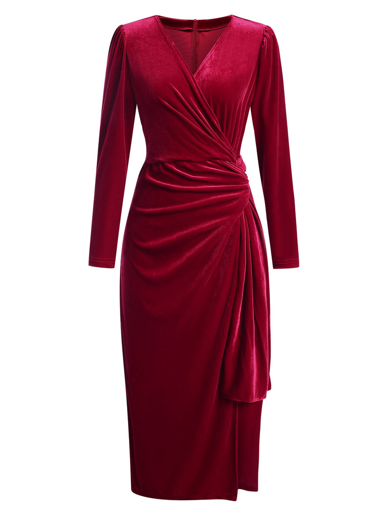 1960s Solid Twist V-Neck Velvet Dress, vintage dress, retro fashion - perfect for women who love vintage and retro fashion