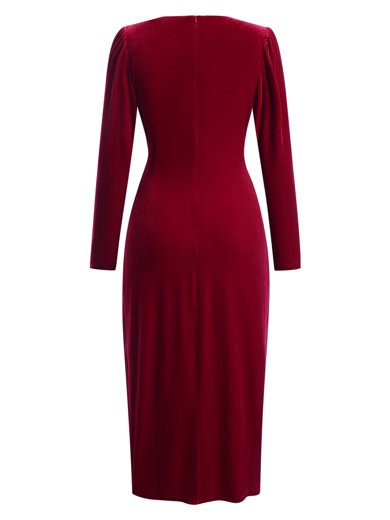 1960s Solid Twist V-Neck Velvet Dress, vintage dress, retro fashion - perfect for women who love vintage and retro fashion