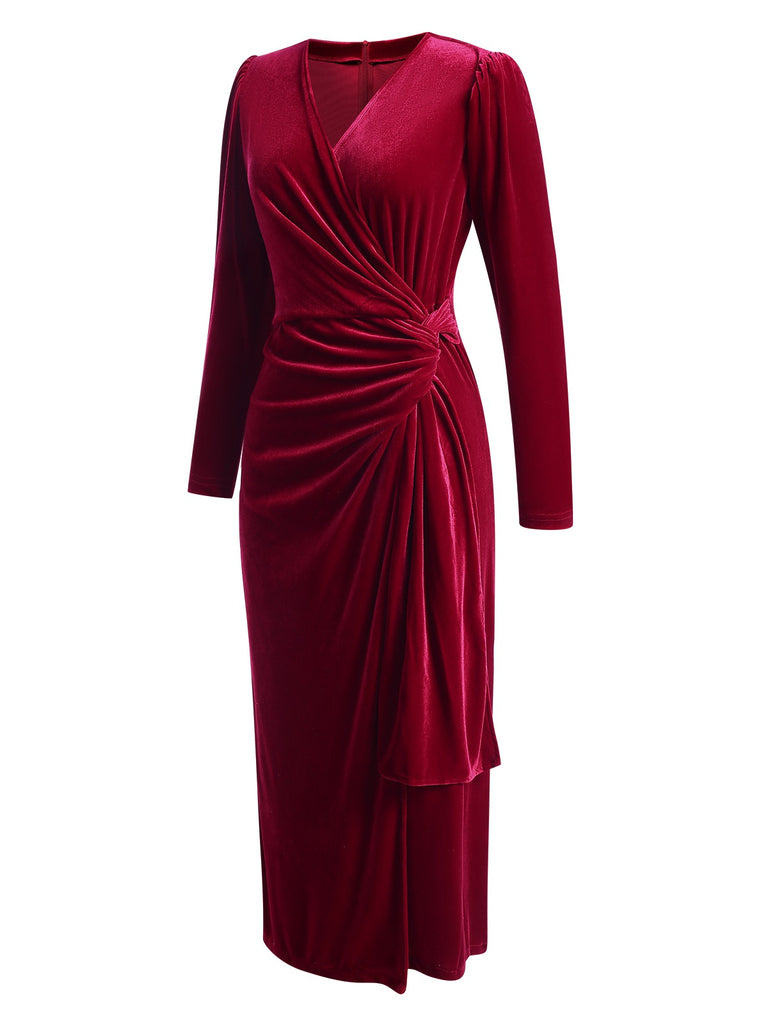1960s Solid Twist V-Neck Velvet Dress, vintage dress, retro fashion - perfect for women who love vintage and retro fashion