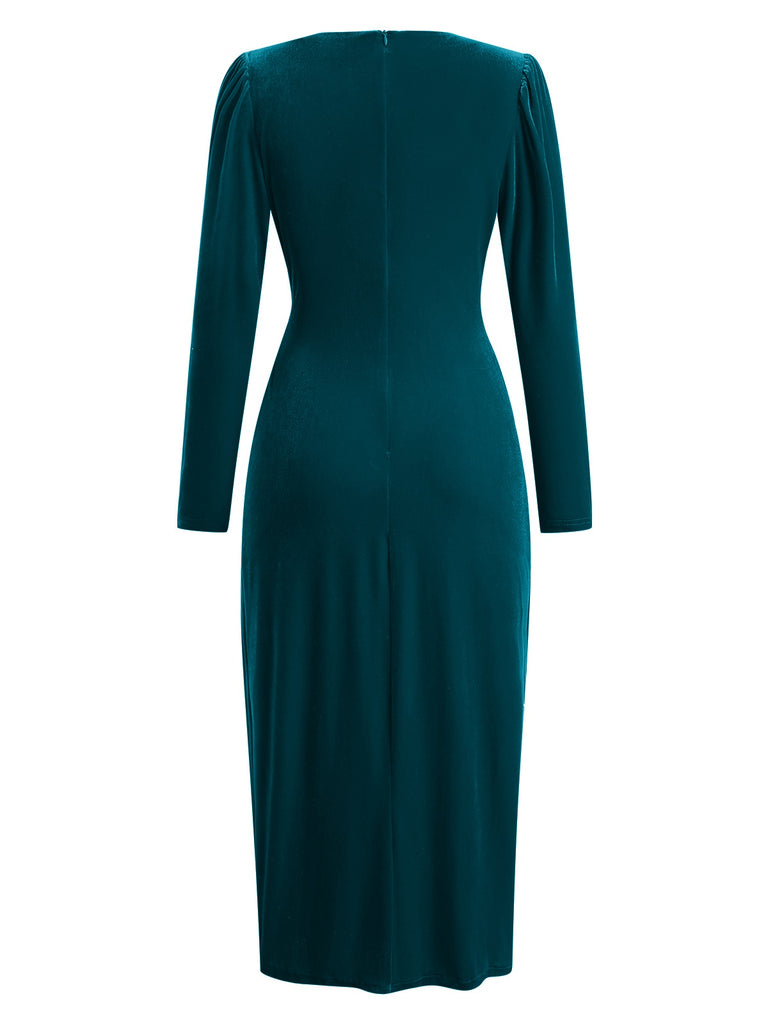 1960s Solid Twist V-Neck Velvet Dress, vintage dress, retro fashion - perfect for women who love vintage and retro fashion