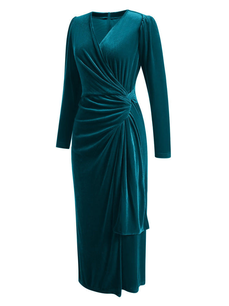 1960s Solid Twist V-Neck Velvet Dress, vintage dress, retro fashion - perfect for women who love vintage and retro fashion