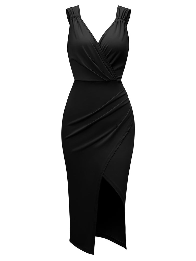 1960s Solid V-Neck Side Slit Bodycon Dress — the kind of 1960s dress that makes strangers smile