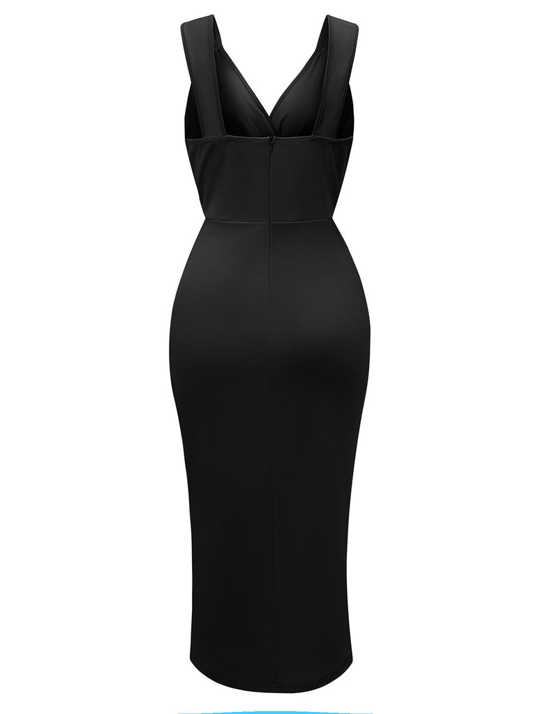 1960s Solid V-Neck Side Slit Bodycon Dress — a 1960s silhouette that turns sidewalks into runways