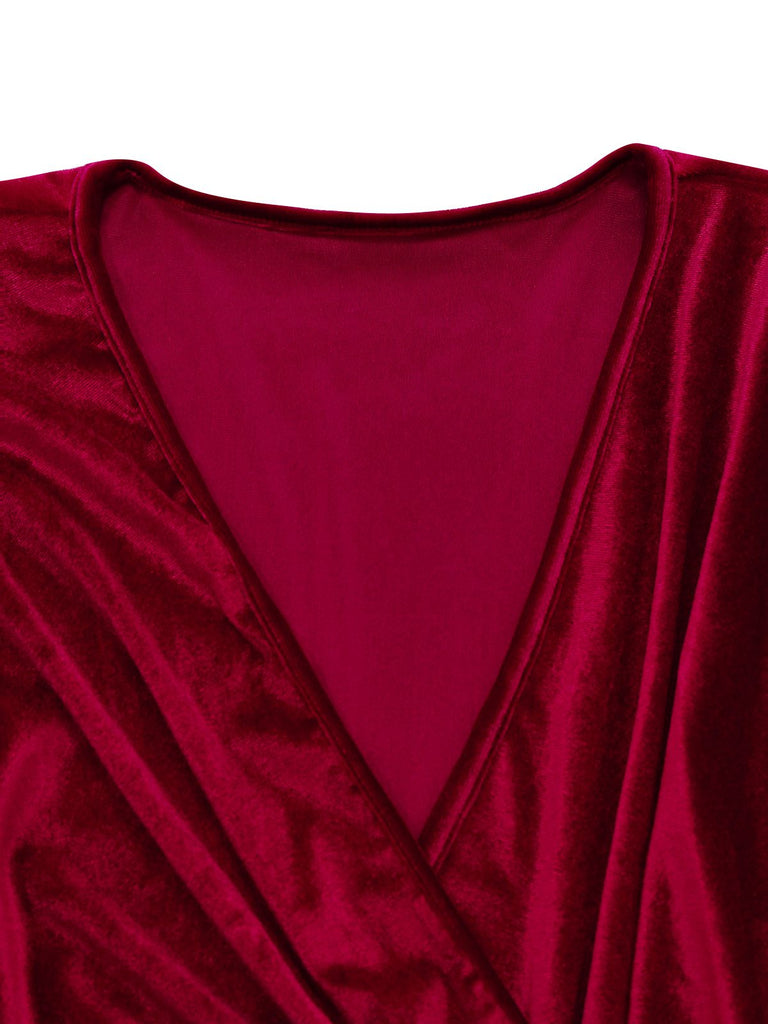 1960s Solid Velvet Half-Sleeve Dress - vintage dress, retro fashion