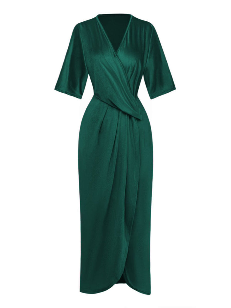 1960s Solid Velvet Half-Sleeve Dress - vintage dress, retro fashion