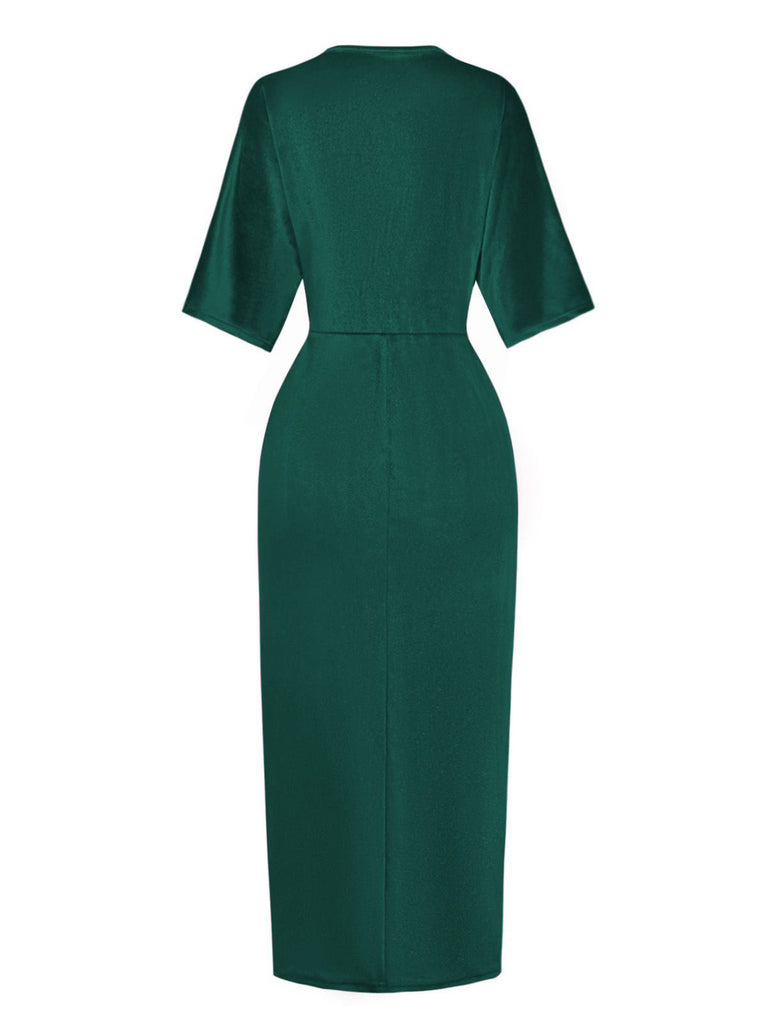1960s Solid Velvet Half-Sleeve Dress - vintage dress, retro fashion