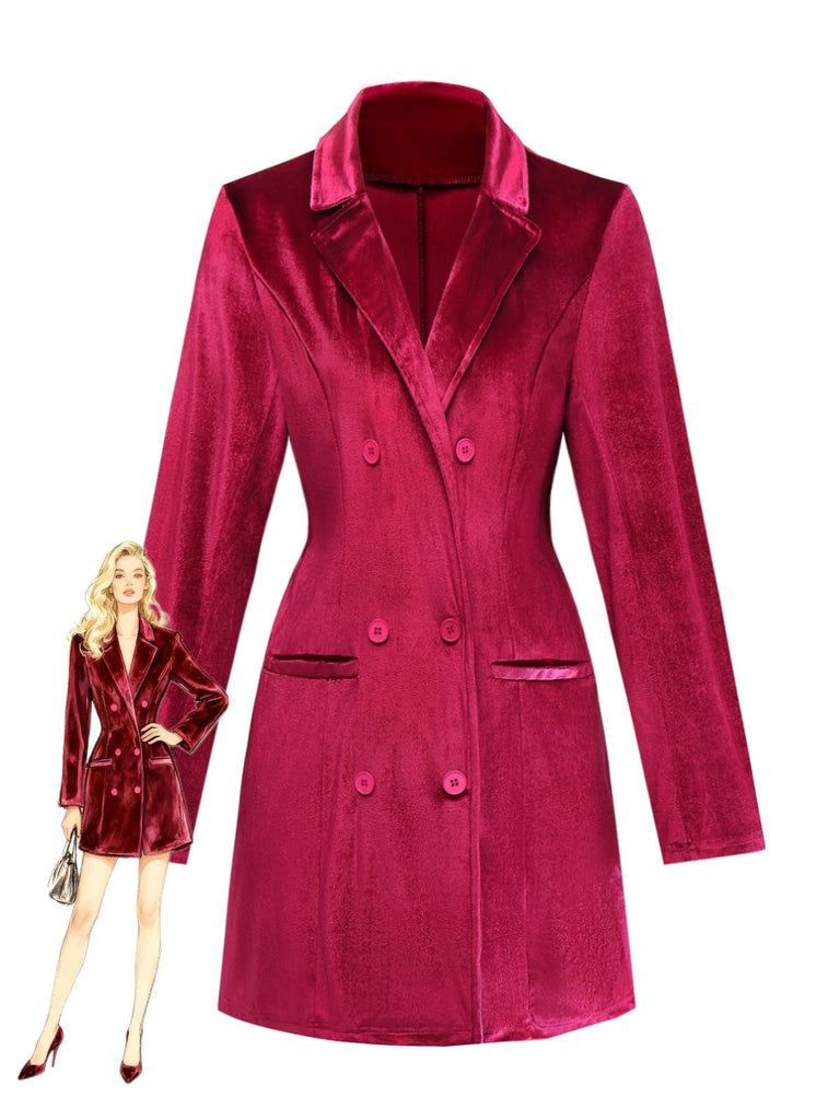 1960s Solid Velvet Long Sleeve Blazer Dress - vintage dress, retro fashion