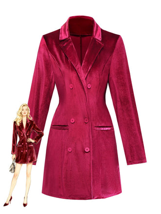 1960s Solid Velvet Long Sleeve Blazer Dress - vintage dress, retro fashion