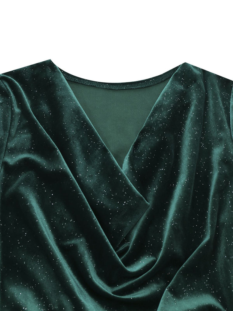 1960s Solid Velvet Long Sleeve Cowl Neck Dress - vintage dress, retro fashion