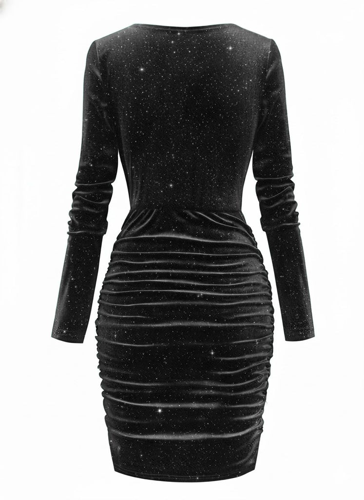 1960s Solid Velvet Long Sleeve Cowl Neck Dress - vintage dress, retro fashion