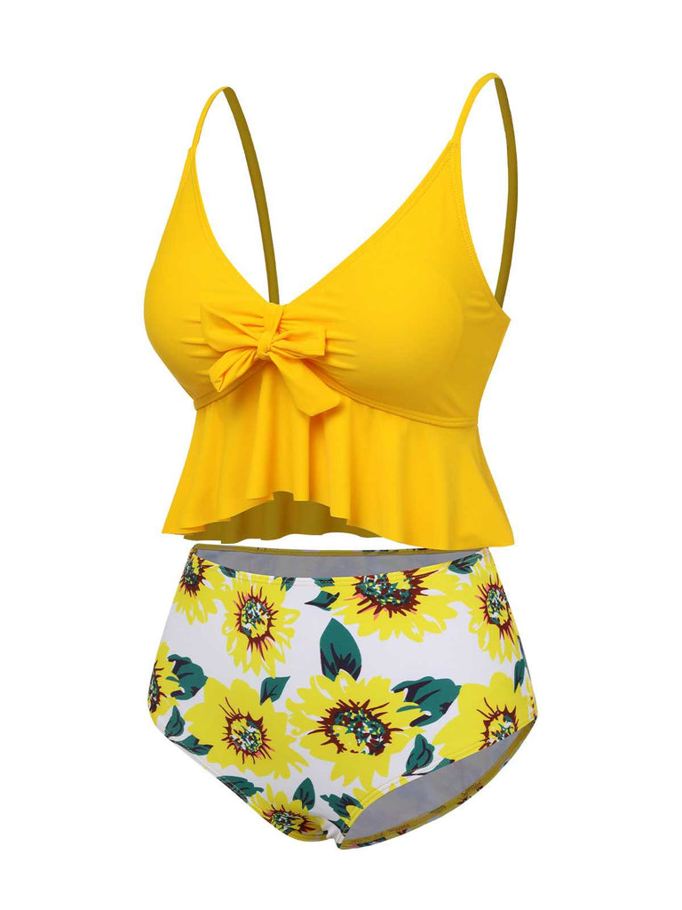 1960s Spaghetti Strap Floral Ruffles Swimsuit: 1960s Riviera elegance, reimagined for her