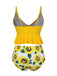 This 1960s Spaghetti Strap Floral Ruffles Swimsuit carries 1960s vacation dreams in every stitch