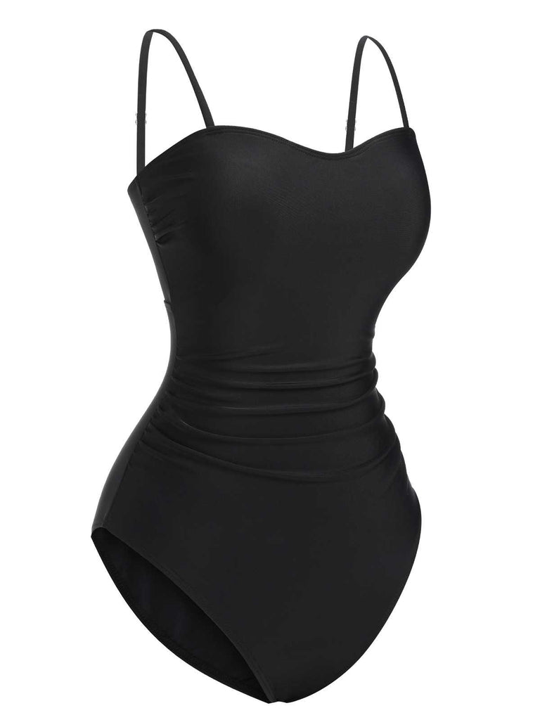 She's wearing 1960s Spaghetti Strap Plants Solid One-Piece Swimsuit and the whole beach remembers the 1960s