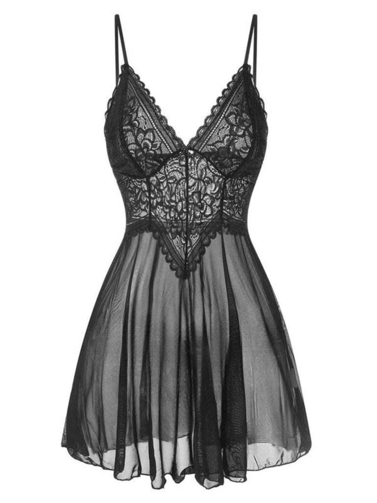 1960s Spaghetti Straps Lace Sheer Nightgown: where 1960s romance meets her modern spirit