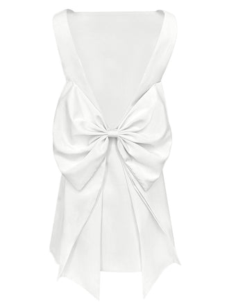 1960s Square Neck Back Bow Satin Dress — the kind of 1960s dress that makes strangers smile