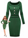 1960s Square Neck Pearl Button Knitted Dress - vintage dress, retro fashion