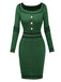 1960s Square Neck Pearl Button Knitted Dress - vintage dress, retro fashion