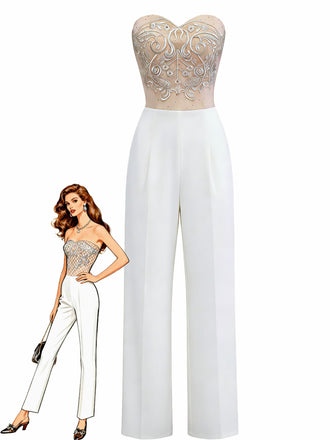 1960s Strapless Embroidered Corset Jumpsuit - vintage jumpsuit, retro fashion, elegant red
