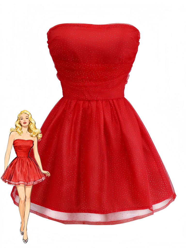 1960s Strapless Glitter Back-Tie Tulle Dress - vintage dress, retro fashion