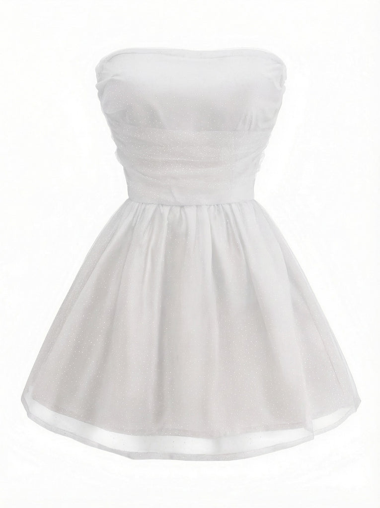 1960s Strapless Glitter Back-Tie Tulle Dress - vintage dress, retro fashion