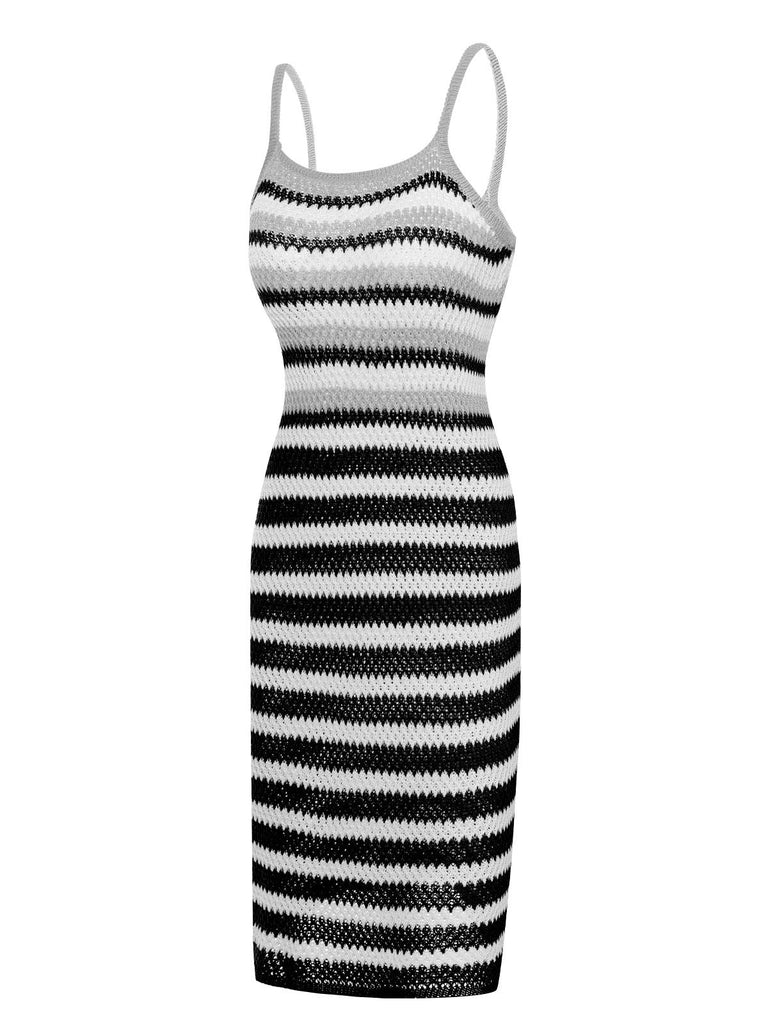 1960s Striped Knitted Spaghetti Straps Dress, vintage dress, retro fashion - perfect for women who love vintage and retro fashion