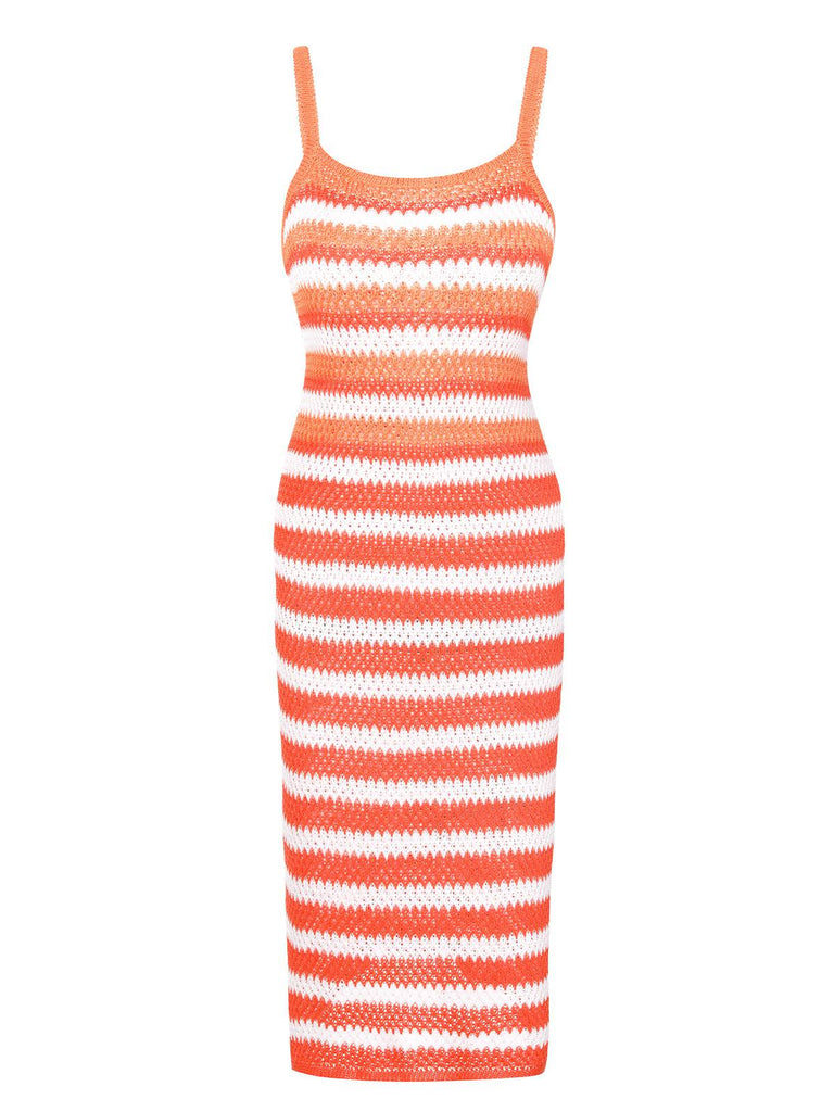 1960s Striped Knitted Spaghetti Straps Dress, vintage dress, retro fashion - perfect for women who love vintage and retro fashion