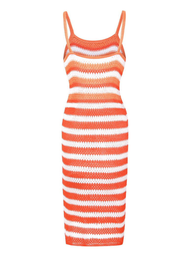 1960s Striped Knitted Spaghetti Straps Dress, vintage dress, retro fashion - perfect for women who love vintage and retro fashion