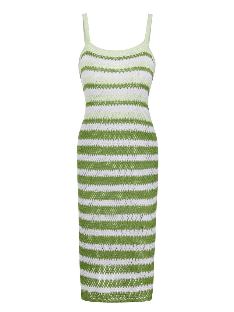 1960s Striped Knitted Spaghetti Straps Dress, vintage dress, retro fashion - perfect for women who love vintage and retro fashion