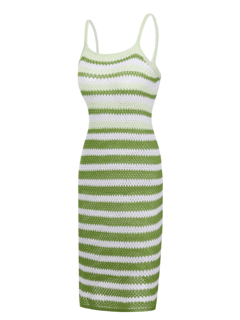 1960s Striped Knitted Spaghetti Straps Dress, vintage dress, retro fashion - perfect for women who love vintage and retro fashion