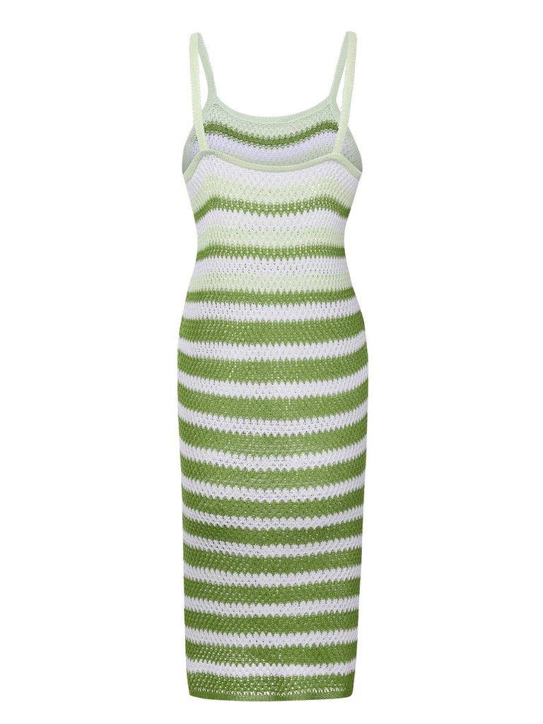 1960s Striped Knitted Spaghetti Straps Dress, vintage dress, retro fashion - perfect for women who love vintage and retro fashion