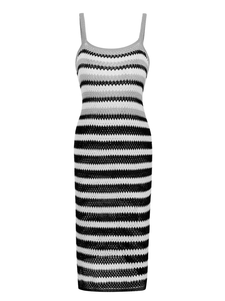 1960s Striped Knitted Spaghetti Straps Dress, vintage dress, retro fashion - perfect for women who love vintage and retro fashion