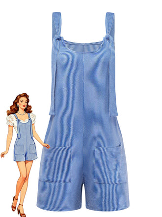 1960s Striped Pocketed Tie-Strap Romper - vintage romper, retro jumpsuit for vintage lovers