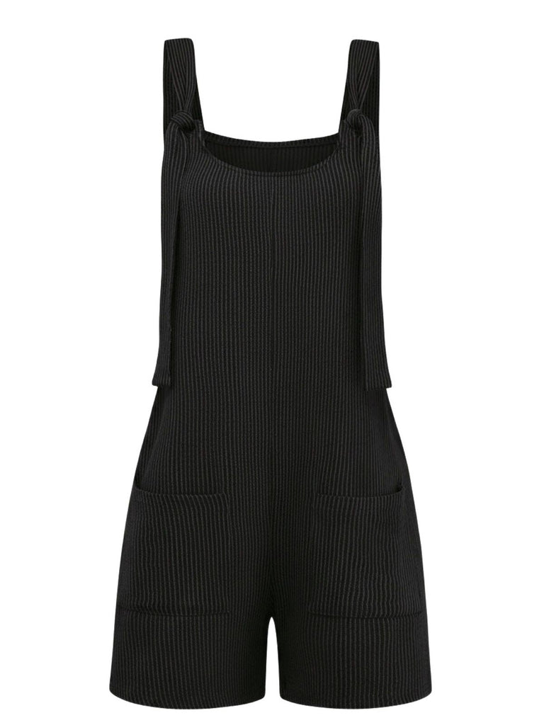 1960s Striped Pocketed Tie-Strap Romper - vintage romper, retro jumpsuit for vintage lovers
