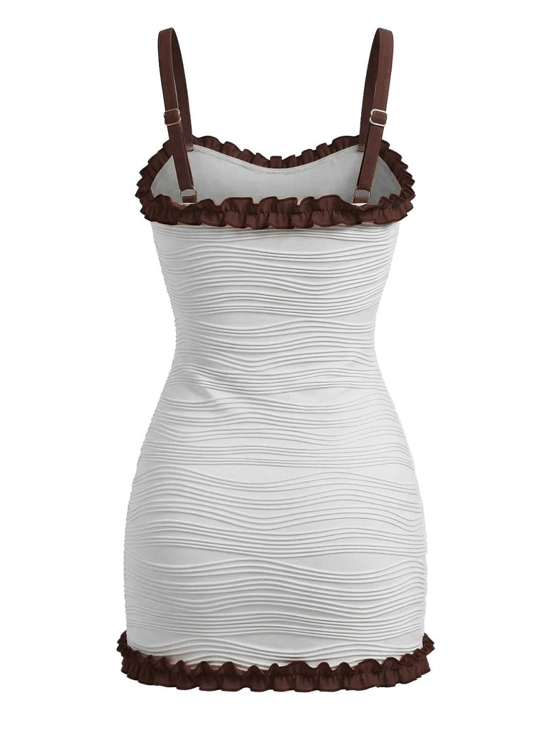 2PCS White 1960s Ruffle Tie Front Textured Bodycon Swimsuit - vintage swimsuit, pin-up style, elegant red
