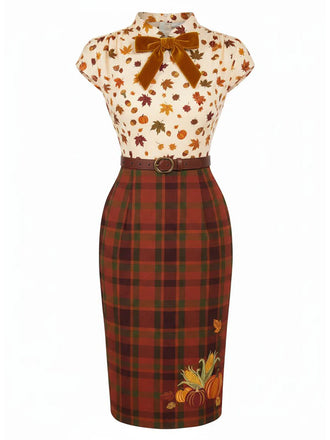 1960s Thanksgiving Pumpkin Pencil Dress - vintage dress, retro fashion