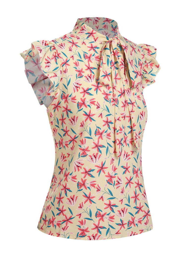 1960s Tie Neck Floral Ruffles Top - vintage fashion, retro style