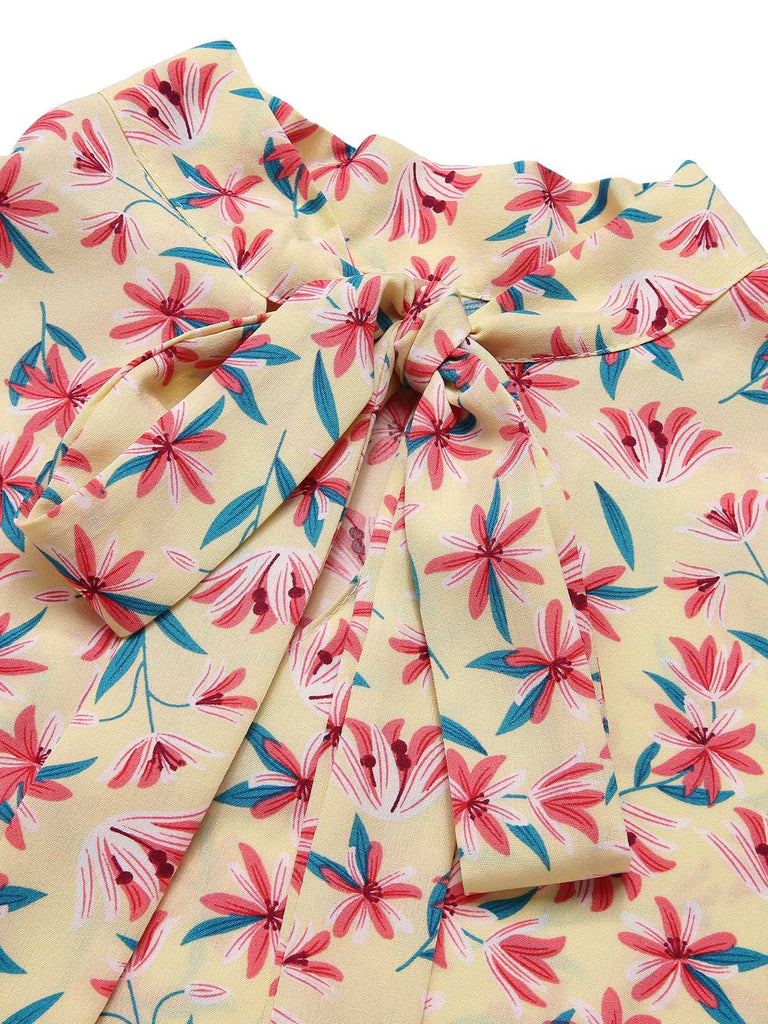 1960s Tie Neck Floral Ruffles Top - vintage fashion, retro style