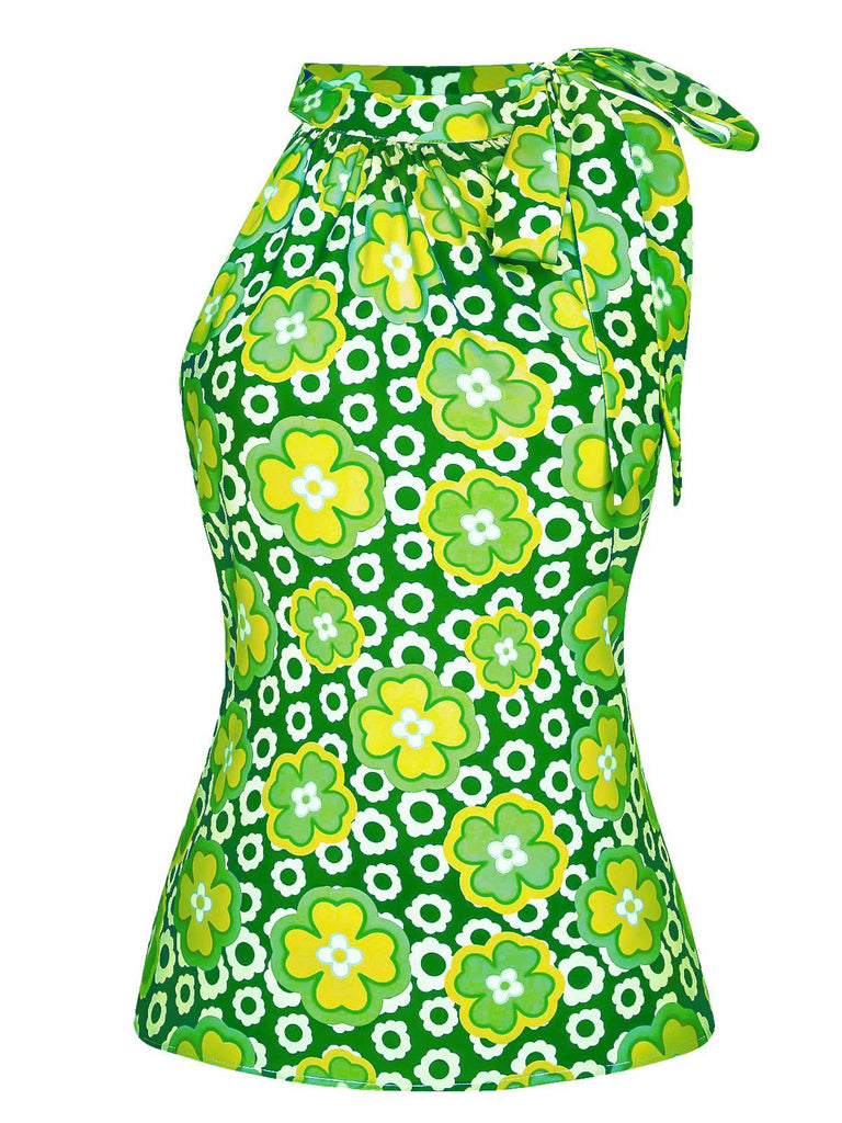 1960s Tie Neck Floral Sleeveless Top: a 1960s classic that whispers rather than shouts