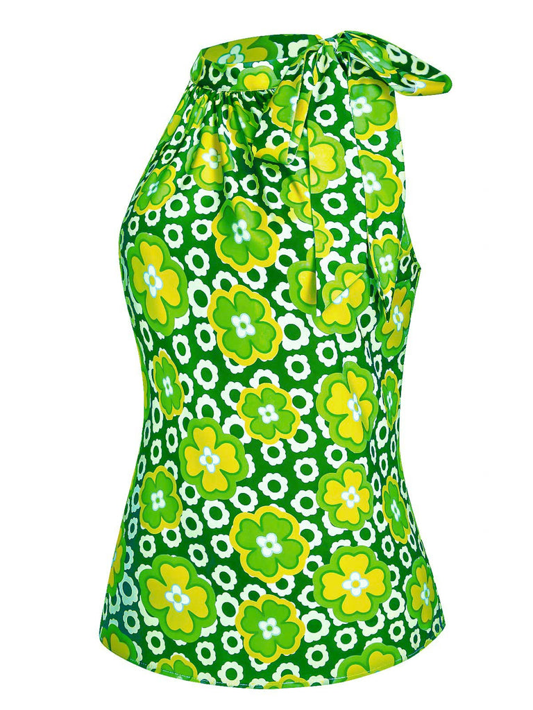 This 1960s Tie Neck Floral Sleeveless Top brings 1960s soul to her everyday