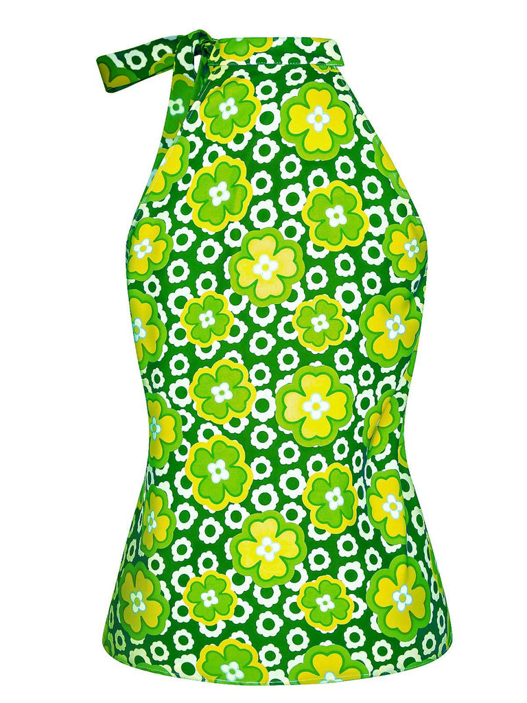 1960s Tie Neck Floral Sleeveless Top — 1960s elegance she can wear anywhere