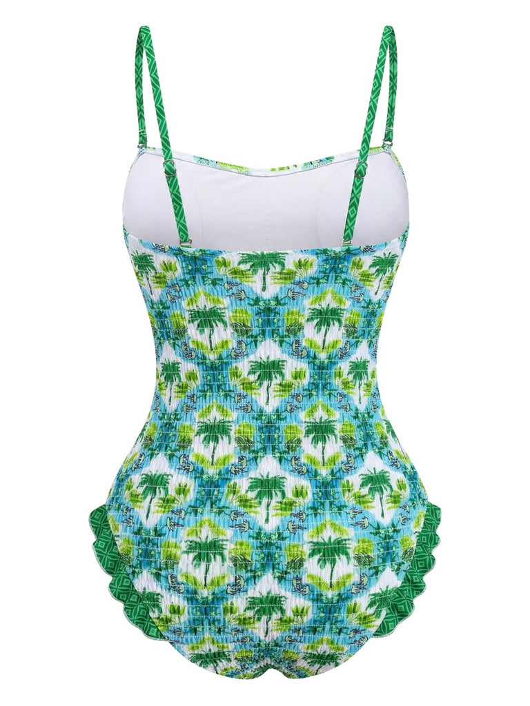 1960s Tropical Coconut Palm Tree Print Swimsuit - vintage swimwear, retro beach style for women