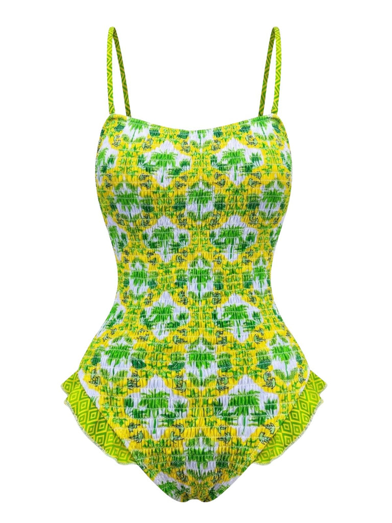 1960s Tropical Coconut Palm Tree Print Swimsuit - vintage swimwear, retro beach style for women