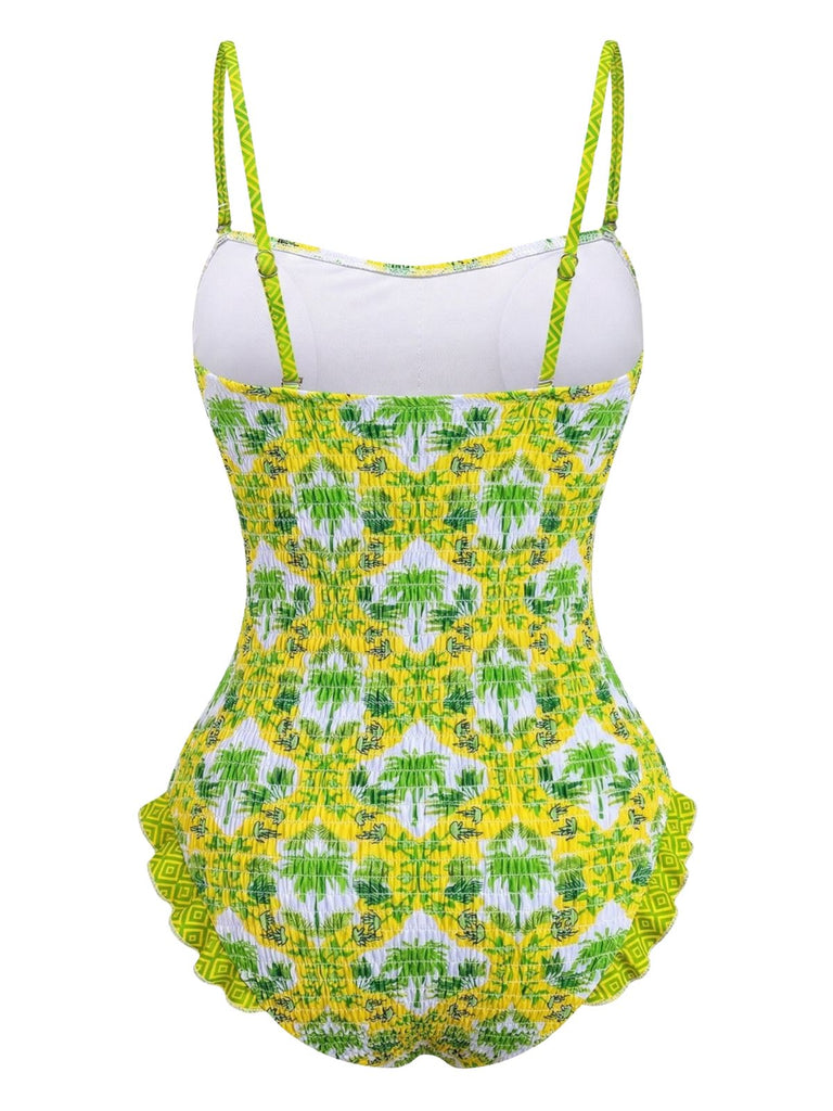 1960s Tropical Coconut Palm Tree Print Swimsuit - vintage swimwear, retro beach style for women