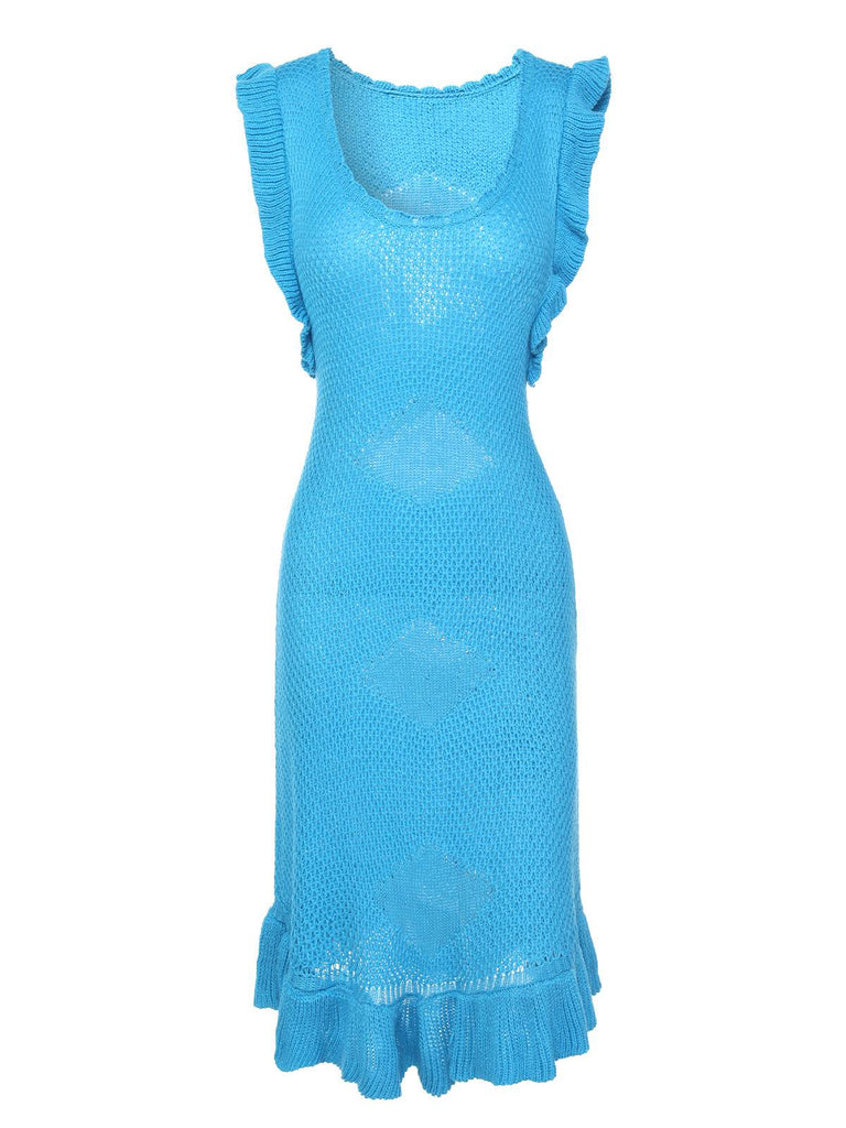 1960s U-Neck Ruffles Knit Dress, vintage dress, retro fashion - perfect for women who love vintage and retro fashion