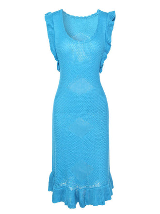 1960s U-Neck Ruffles Knit Dress, vintage dress, retro fashion - perfect for women who love vintage and retro fashion
