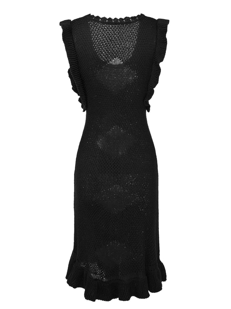 1960s U-Neck Ruffles Knit Dress, vintage dress, retro fashion - perfect for women who love vintage and retro fashion