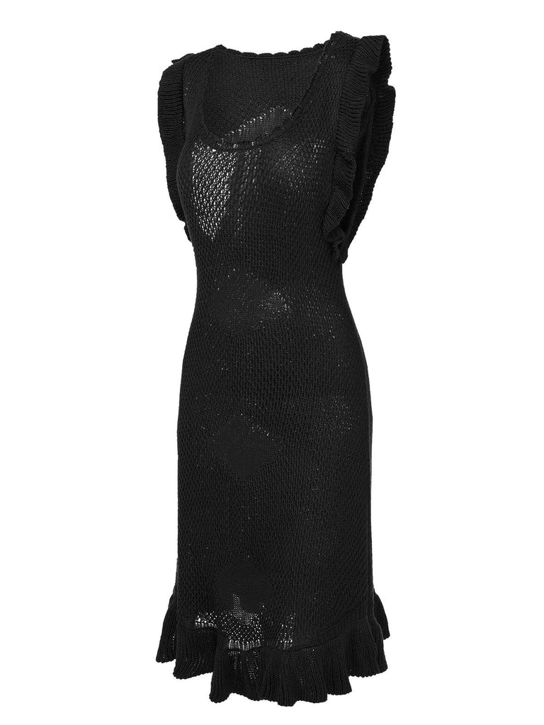 1960s U-Neck Ruffles Knit Dress, vintage dress, retro fashion - perfect for women who love vintage and retro fashion