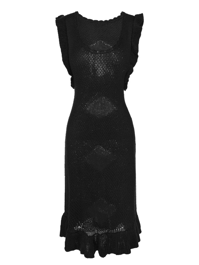 1960s U-Neck Ruffles Knit Dress, vintage dress, retro fashion - perfect for women who love vintage and retro fashion