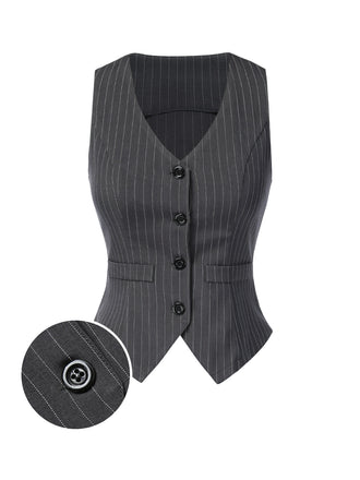 Dark 1960s V-Neck Pinstripes Sleeveless Top - vintage fashion, retro style